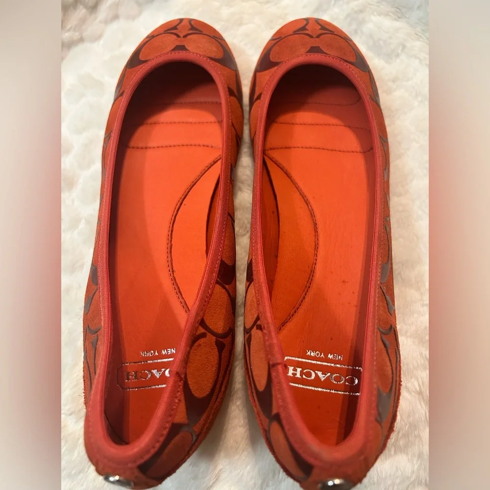 Coach Signature Suede Orange Red Ballet Flat slip on women’s size 7.5 - Picture 7 of 9